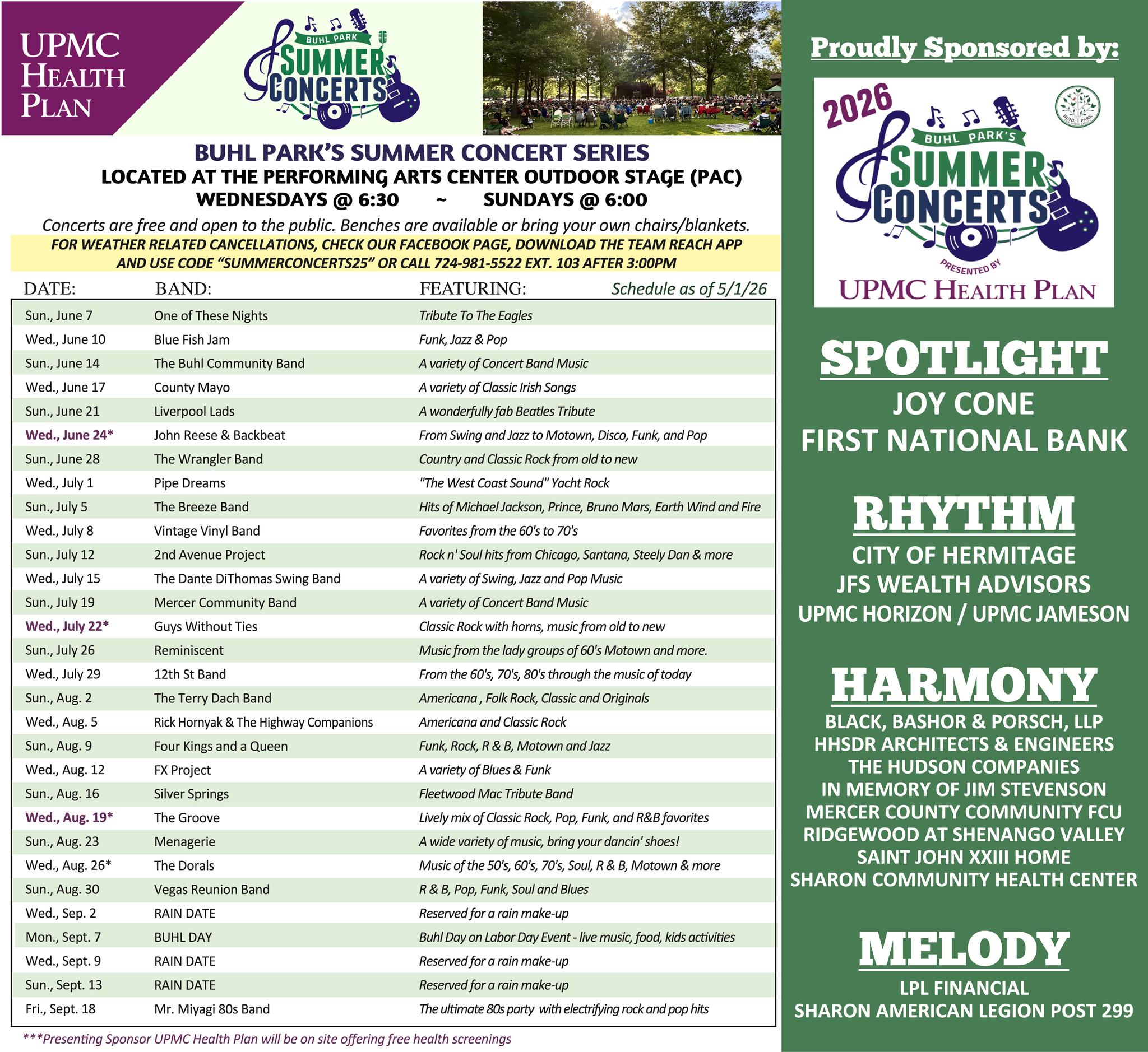 Buhl Park Summer Concert Series