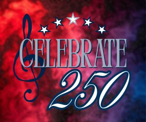 Decorative patriotic banner with a red–blue smoky background, white stars, and large cursive 'Celebrate' text across the center.