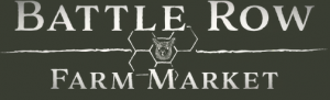 Logo for Battle Row Farm Market, with a honeycomb motif and a small bear head between the words 'Battle Row' (top) and 'Farm Market' (bottom).