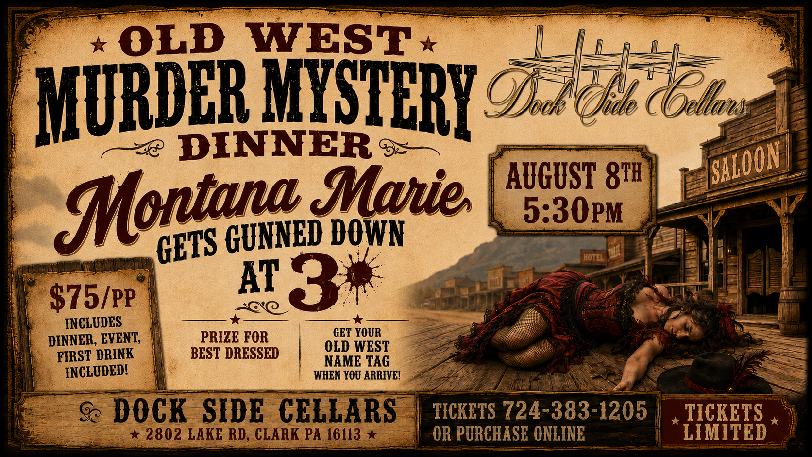 Murder Mystery Dinner, Montana Marie gets gunned down at 3